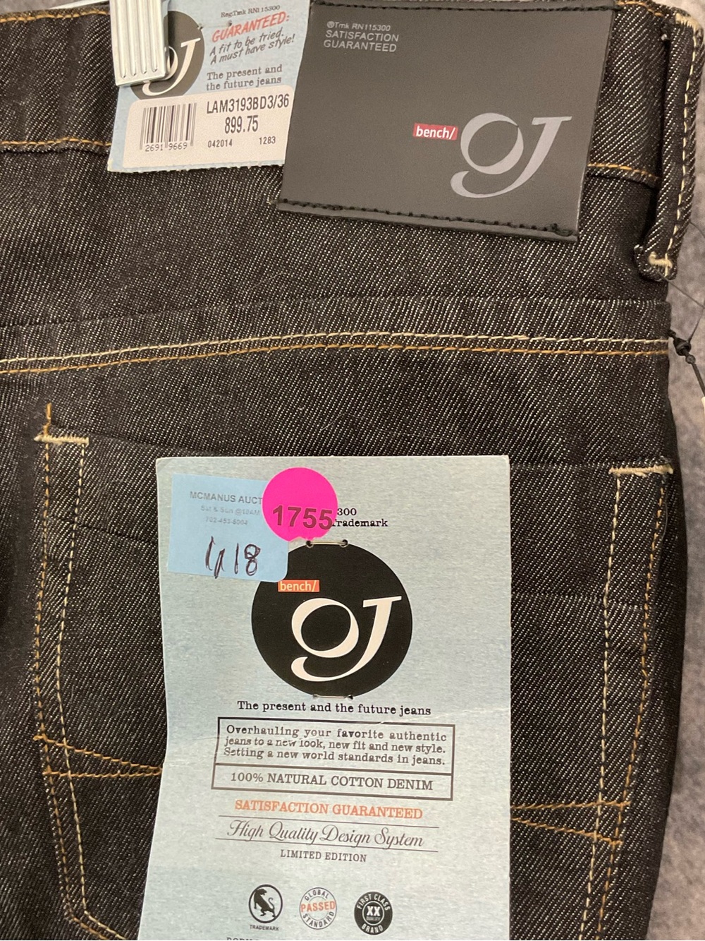NWT Overhauled Bench OJ Dark Wash Black Denim Jeans Limited Edition 36W